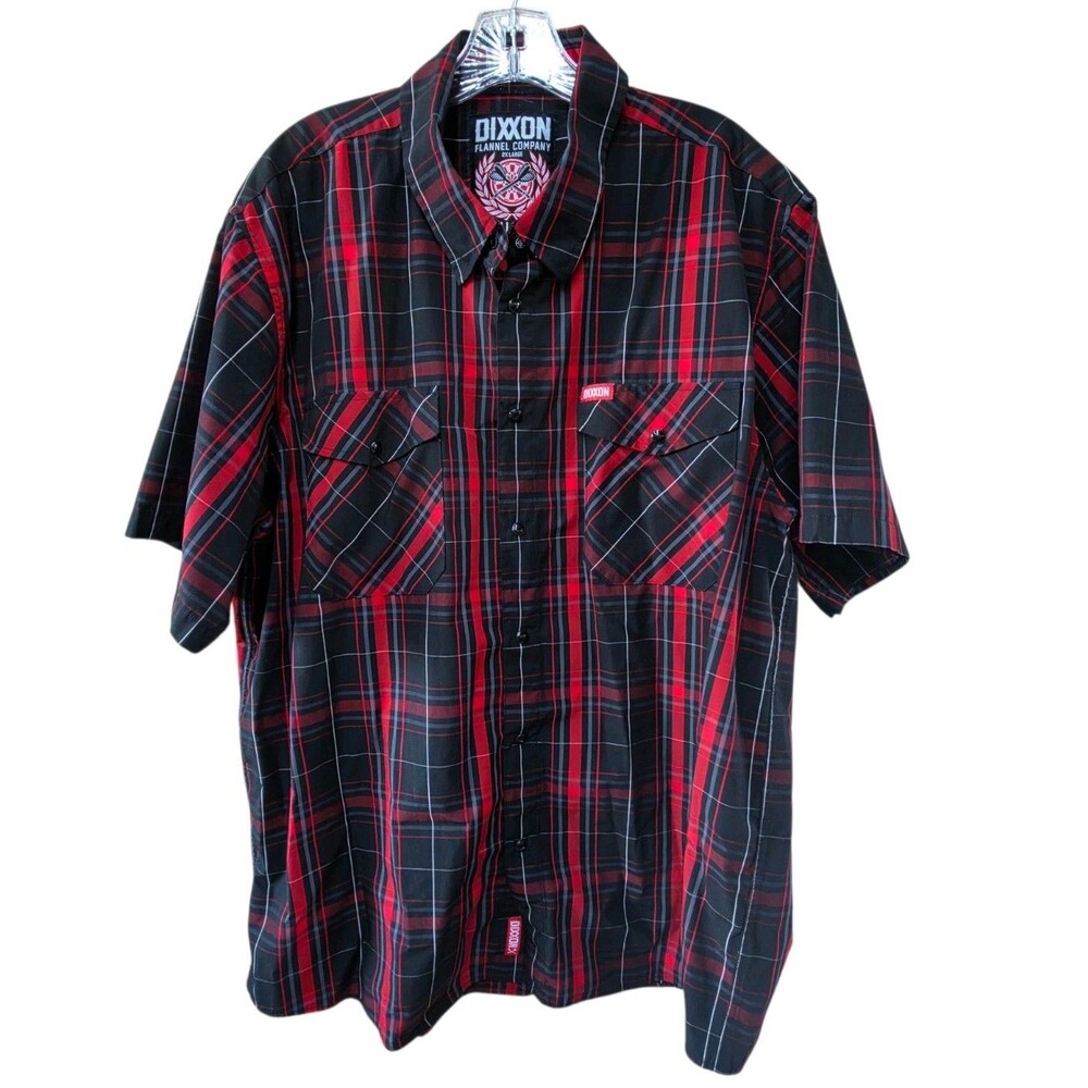 Dixxon Short Sleeved Bamboo Shirt Size 2X Red Plaid Bullseye Snap Front Darts